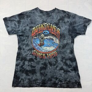 Quiksilver Surf Skull Graphic Tee Mens L Black Tie Dye Wave Shirt